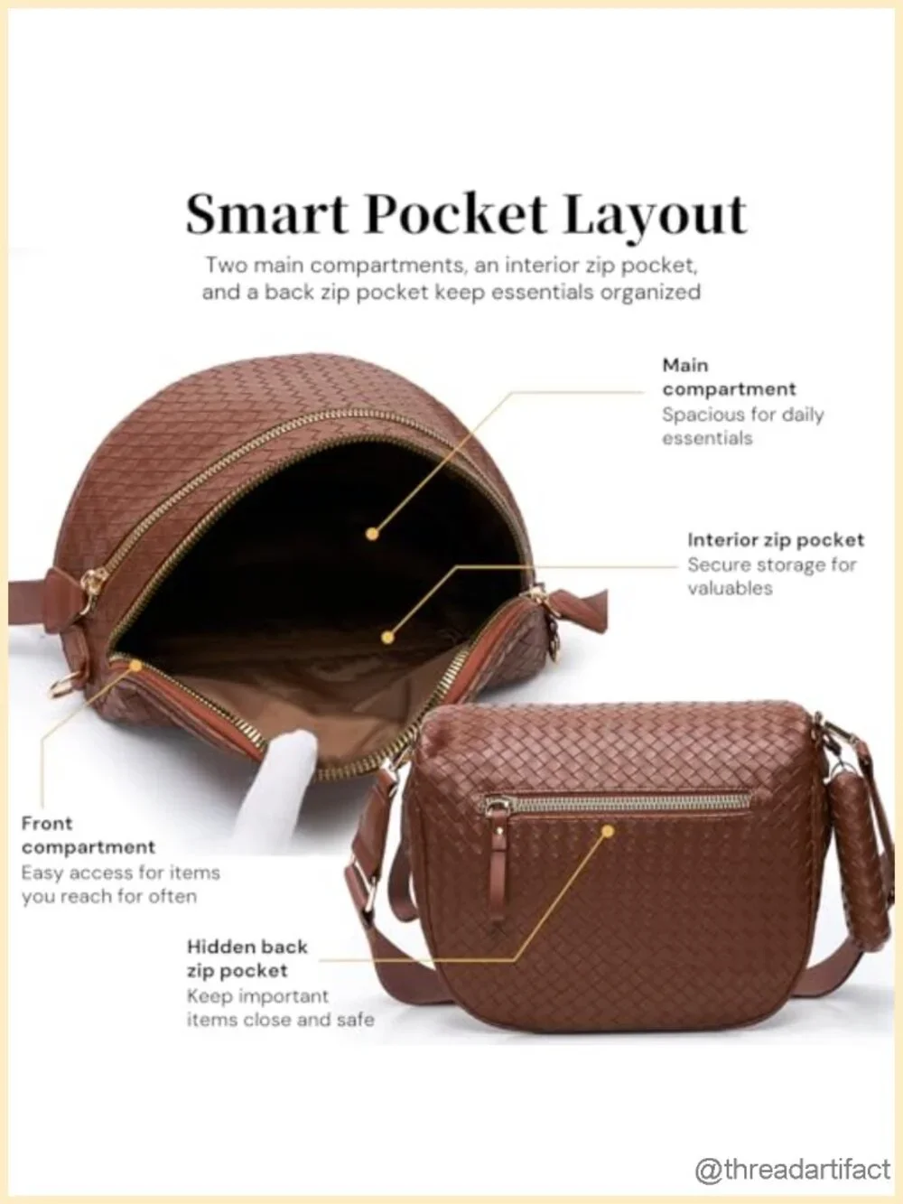 Woven Vegan Leather Crossbody Bag with Detachable Coin Purse